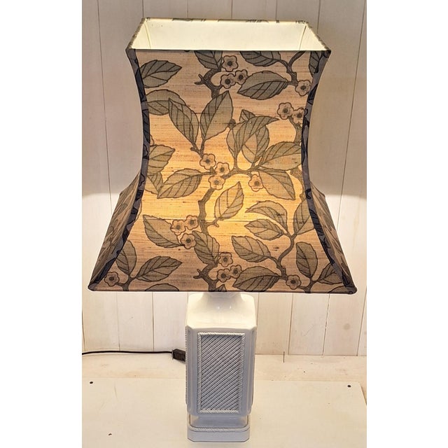 Large Vintage White Ceramic Table Lamp with Fabric Shade, 1980s For Sale - Image 3 of 8