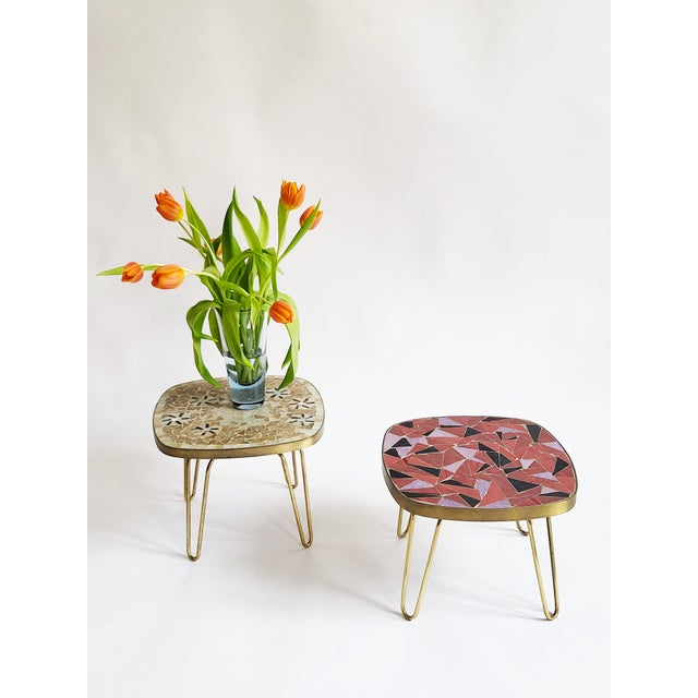 Mid-Century Modern Mosaic and Brass Side Table with Hair Pin Legs by Ilse Möbel, 1950s For Sale - Image 12 of 13