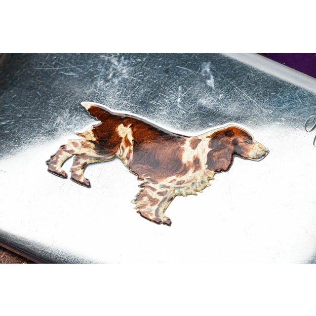 Metal Exquisite Thomae Co. Sterling Silver Springer Spaniel Dog Hand Painted Enamel Antique Art Deco Cigarette Card Case For Sale - Image 7 of 14