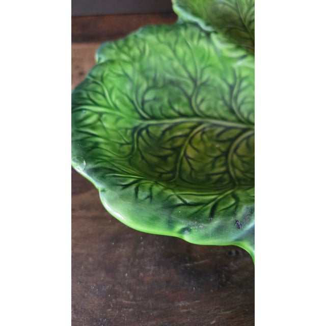 1960s 1960s Inarco E2603 Green Majolica-Style Fruit and Leaf Divided Serving Platter For Sale - Image 5 of 16