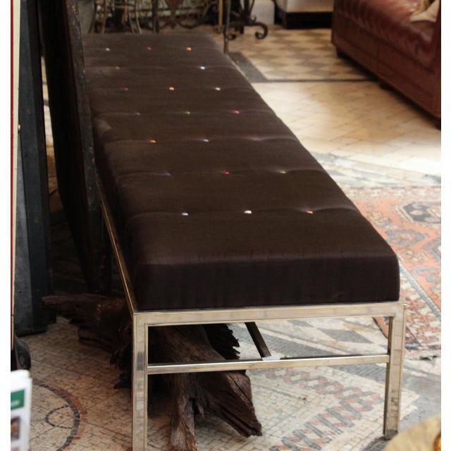 Oversized Bench With Brown Satin Cushion For Sale - Image 6 of 7