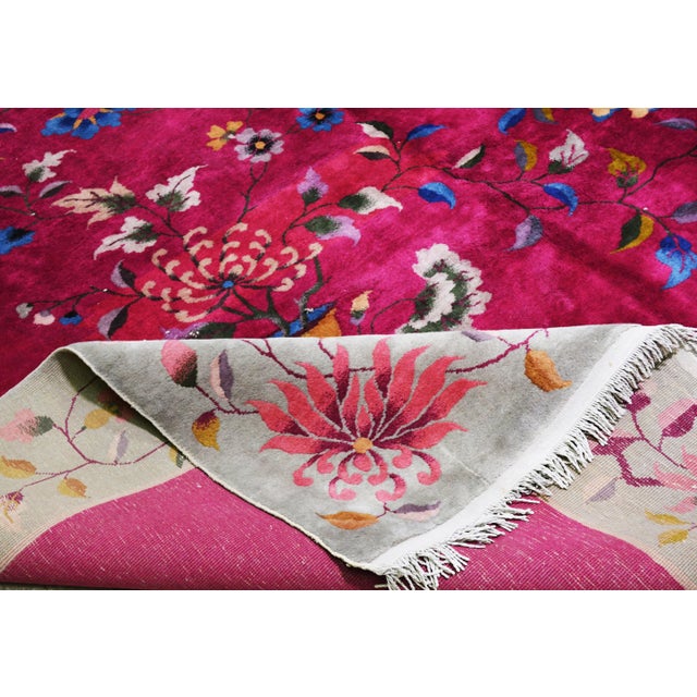 1950s Antique Chinese Art Deco Hand Knotted Wool Rug, 8'8x11'9 For Sale - Image 5 of 5