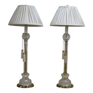 Pair Crystal Lamps W. Shades For Sale