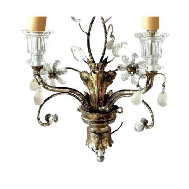 French Baguès Style Silver Leaf Wall Sconces, a Pair For Sale In Tampa - Image 6 of 9