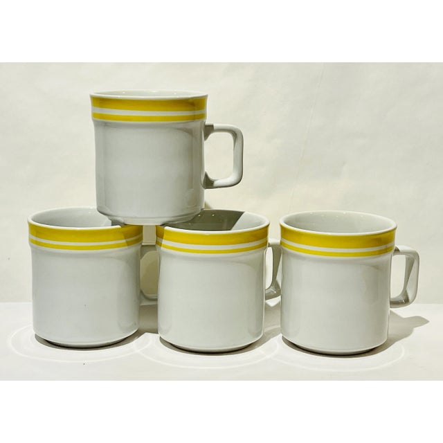 Rondure Stone 200 Yellow Coffee Cup Mug Double Yellow Band Ring Japan - Set of 4 For Sale In Washington DC - Image 6 of 6