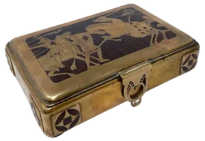 Mid-Century Modern Brass and Exotic Wood Playing Card Box