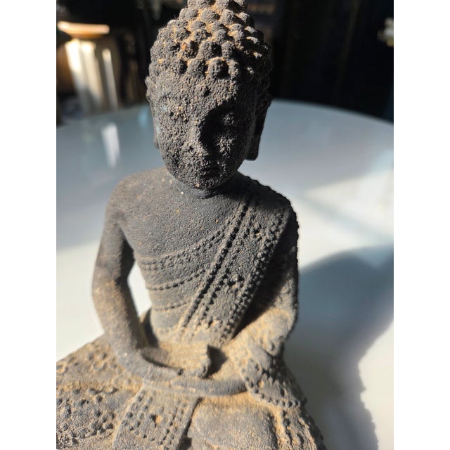 Mid 20th Century Cast Stone Seated Tibetan Buddha For Sale - Image 5 of 14