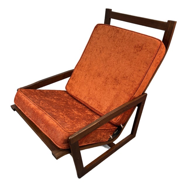 Unique Mid-Century Modern Teak Orange Lounge Chair For Sale