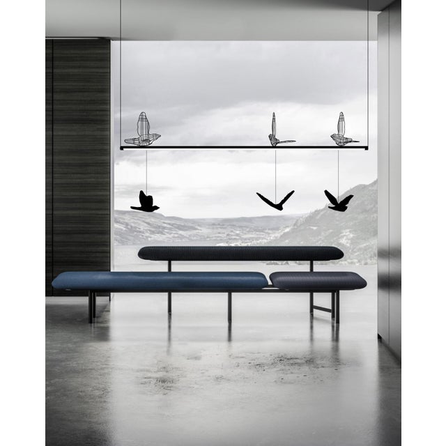 Minimalist Led Pendant Light Sculptural Geometric Art, Steel and Textile 59 In For Sale - Image 4 of 12