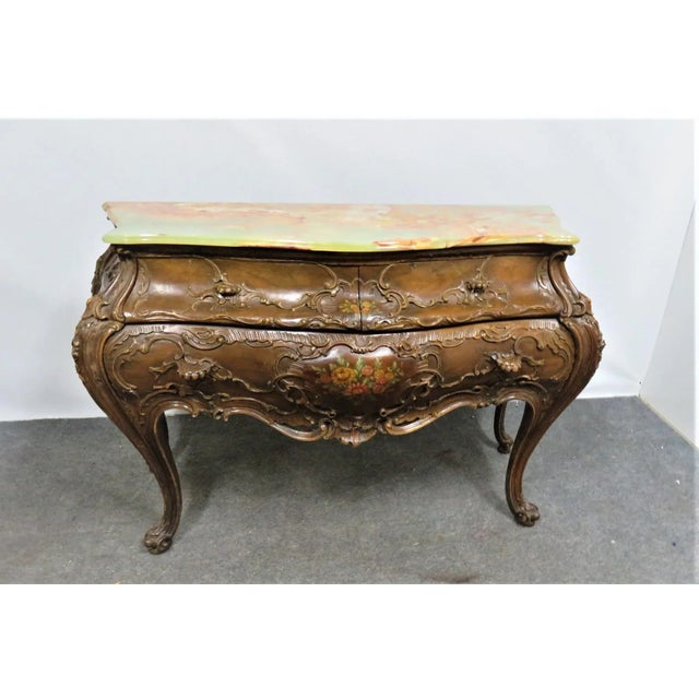 Italian Carved Walnut Green Oynx Top Commade For Sale - Image 9 of 11