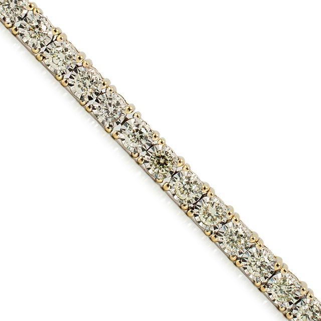 Early 21st Century Men’s 10k Yellow Gold 3.54ct Illusion Setting Diamond Tennis Bracelet For Sale - Image 5 of 8