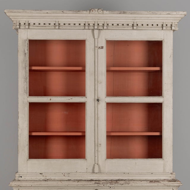 Swedish Painted Pine Secretary With Glass Paned Bookcase For Sale - Image 15 of 17