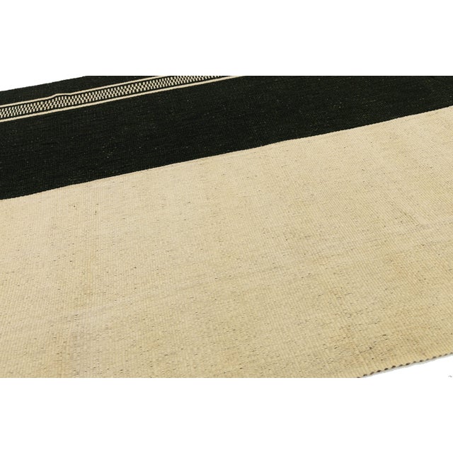 Minimalist Two-Tone Contemporary Kilim Style Wool Rug 9x13 For Sale - Image 9 of 11