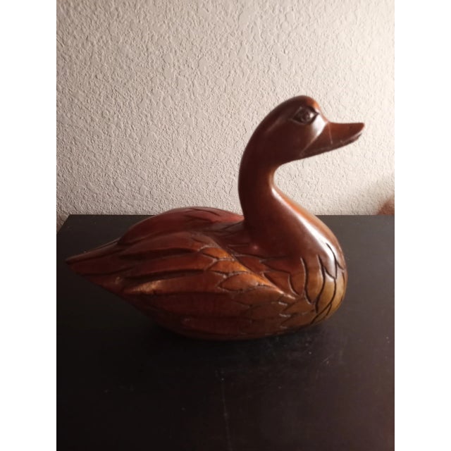 1980s Hand Carved Wood Duck Sculpture For Sale - Image 4 of 7