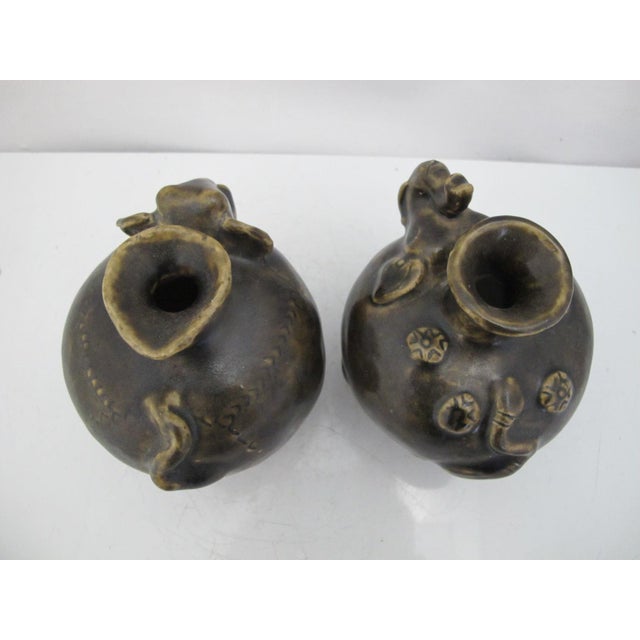Khmer Cambodian Elephant Stoneware Lime Betel Nut Pot Pair For Sale In Portland, OR - Image 6 of 17