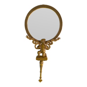 19thC French Neoclassical Bronze Gold Vanity Hand Mirror 1pc