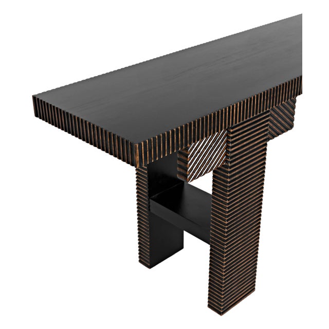 Black NOIR Nabu Console, Hand Rubbed Black with Light Brown Trim For Sale - Image 8 of 9