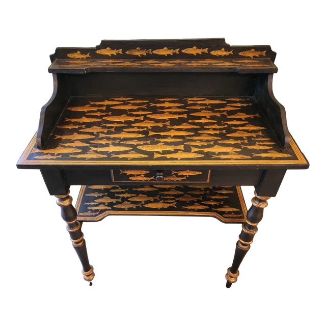 Decoupage Fish Antique Washstand From England. For Sale