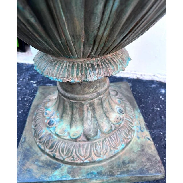 51”h Spectacular Miami Beach Vintage Urn With Lid Classic Cast Bronze Verdigris Patinated - A Pair For Sale - Image 10 of 12