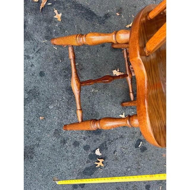 Late 20th Century Set of Four Vintage Tiger Oak Windsor Spindle Bow Back Dining Chairs For Sale - Image 10 of 12