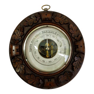 Large Antique French Barometer, Carved Wood For Sale