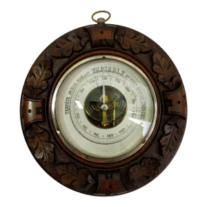 Large Antique French Barometer, Carved Wood