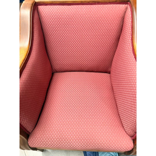 Pair of Vintage Biedermeier Style Upholstered Club Chairs With Pink Diamond Upholstery For Sale - Image 10 of 12