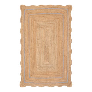 Classic Blue Natural Jute Wave Scallop 3x5 Ft. For Sale