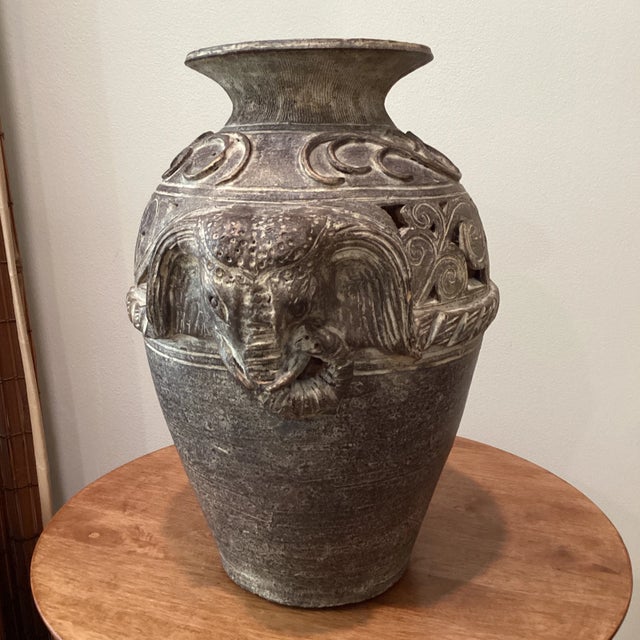 Vintage Terracotta Finish Bronze Color Elephant Head Asian Motifs For Sale - Image 4 of 13