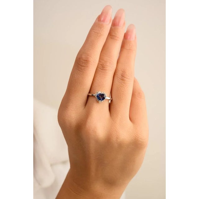 VR Jewels 14k Gold Diamond Halo Blue Sapphire Birthstone Heart Ring Size 7 ( All Sizes Available) For Sale - Image 4 of 14