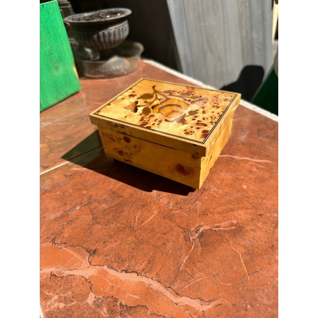 Wood 1970s Floral Wooden Jewelry Music Box, Playing Greensleeves For Sale - Image 7 of 9