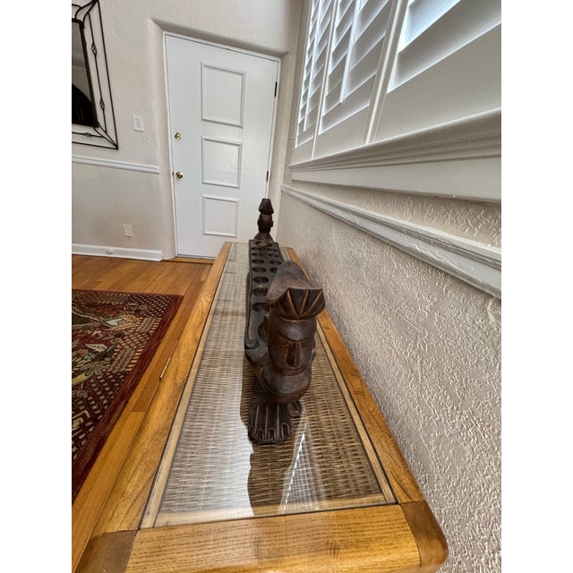 Coffee Antique Carved Congkak Mancala Sculpture For Sale - Image 8 of 12