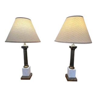 Vintage Marble & Brass Corinthian Column Lamps (2) For Sale