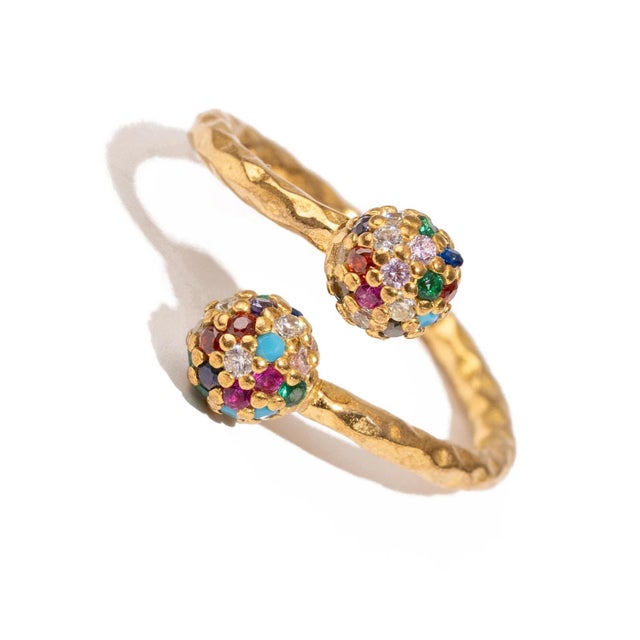 Early 21st Century Radiant Duo Multi Gemstone & Diamond Gold Adjustable Ring, Size 8 For Sale - Image 5 of 7