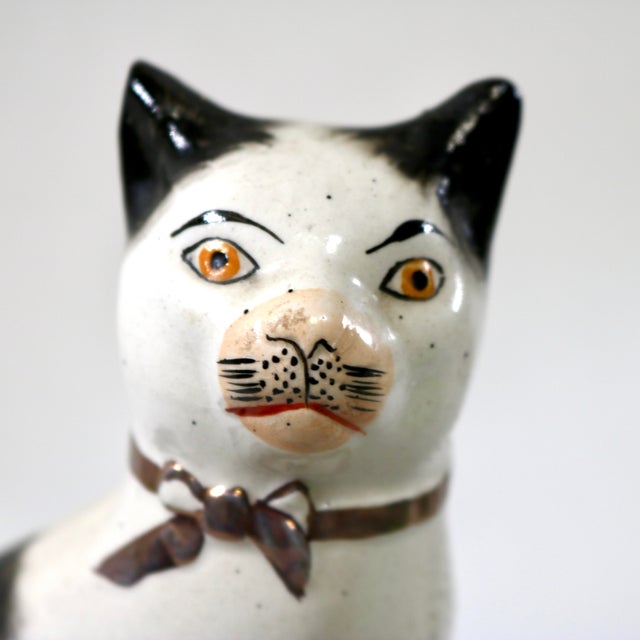 1920's Staffordshire Ware Mantle Cat on Cushion Figurine Right Facing For Sale - Image 9 of 15