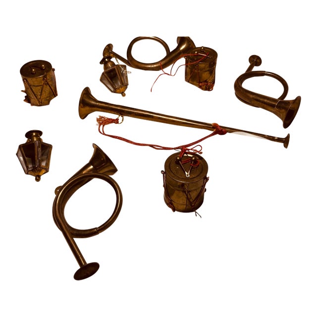 Vintage Collection of Holiday Brass Musical Instruments Ornaments Decorations For Sale