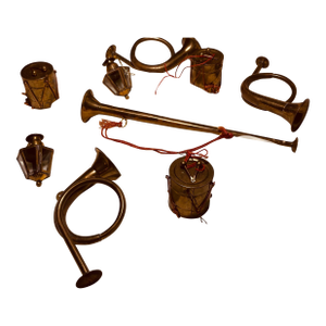 Vintage Collection of Holiday Brass Musical Instruments Ornaments Decorations