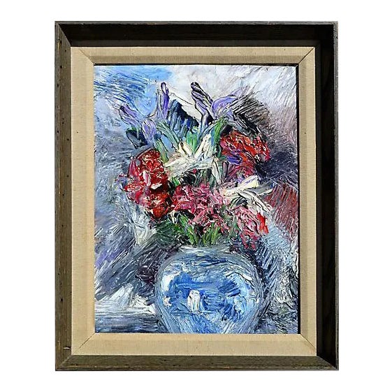 1960s Impressionist Style Floral Still Life Oil Painting, Framed For Sale