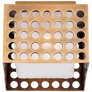 Kelly Wearstler for Visual Comfort Signature Precision Small Square Flush Mount in Antique-Burnished Brass with Clouded Glass For Sale