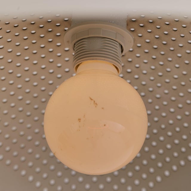 Metal 1970s Italian White Perforated Metal Pendant by Pruluce Vicenza For Sale - Image 7 of 9