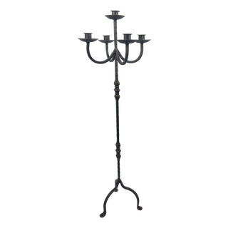 Hand Forged Iron Floor Candelabra 48.5″ (123cm) Antique Copper or Gold Patina 3-Arm Royal Scroll Candle Holder Decor For Sale
