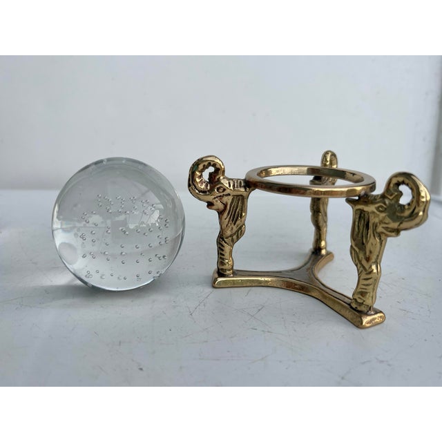 Vintage Brass Elephant Stand With Glass Globe Paperweight For Sale In West Palm - Image 6 of 6
