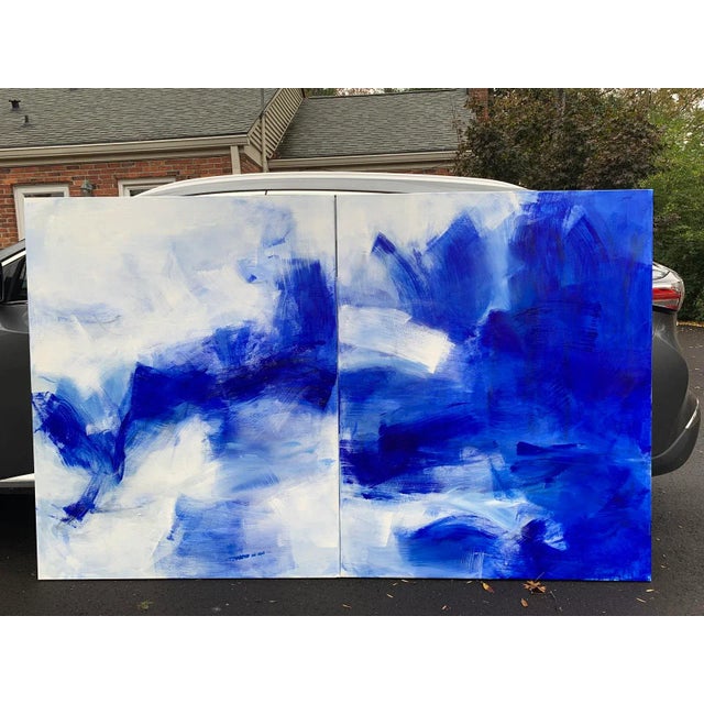 "Pacific Crossing" by Trixie Pitts Large Diptych Abstract Expressionist Oil Painting For Sale In Nashville - Image 6 of 12