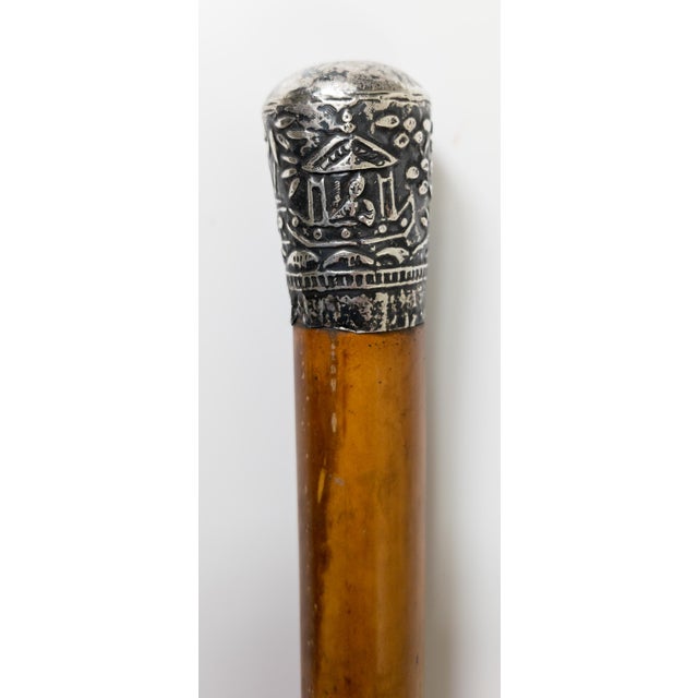 Early 20th Century Early 20th Century Chinese Export Silver and Malacca Cane Walking Stick For Sale - Image 5 of 9