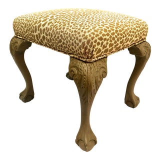 Vintage Chippendale Ottoman Upholstered With Animal Print For Sale