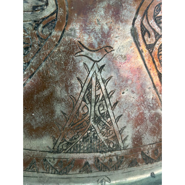 An exceptional, designer-scale antique Middle Eastern hand-engraved tinned copper table tray top. Listing is for tray...