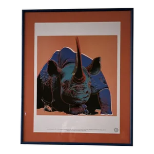 Andy Warhol Vintage 1989 Endangered Species Rhinoceros Framed Lithograph Print