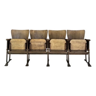 Vintage Four Row Cinema Armchairs in Bentwood and Patinated Tubular Steel, 1940s For Sale