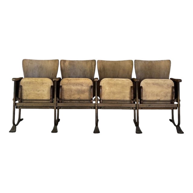 Vintage Four Row Cinema Armchairs in Bentwood and Patinated Tubular Steel, 1940s For Sale
