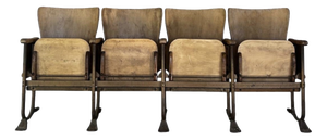 Vintage Four Row Cinema Armchairs in Bentwood and Patinated Tubular Steel, 1940s